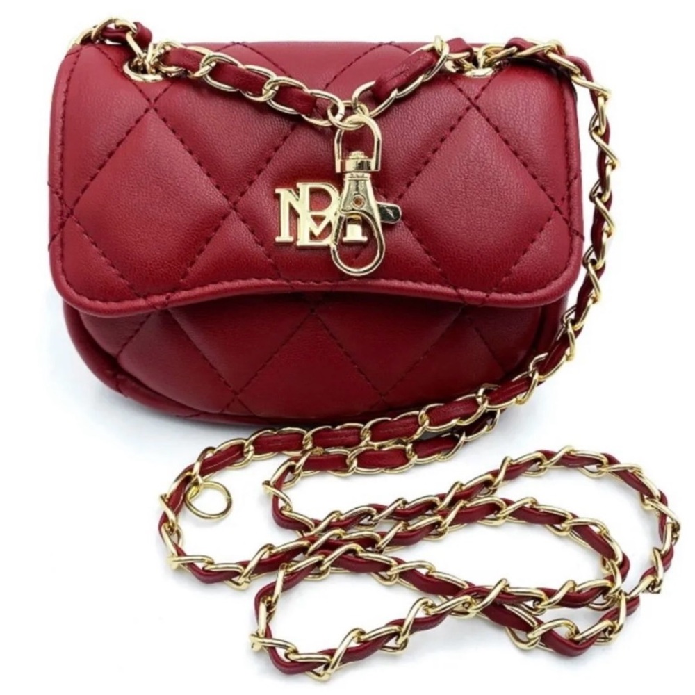Badgley Mischka Mini Crossbody Bag Red Vegan Leather Removable Chain Keyring New